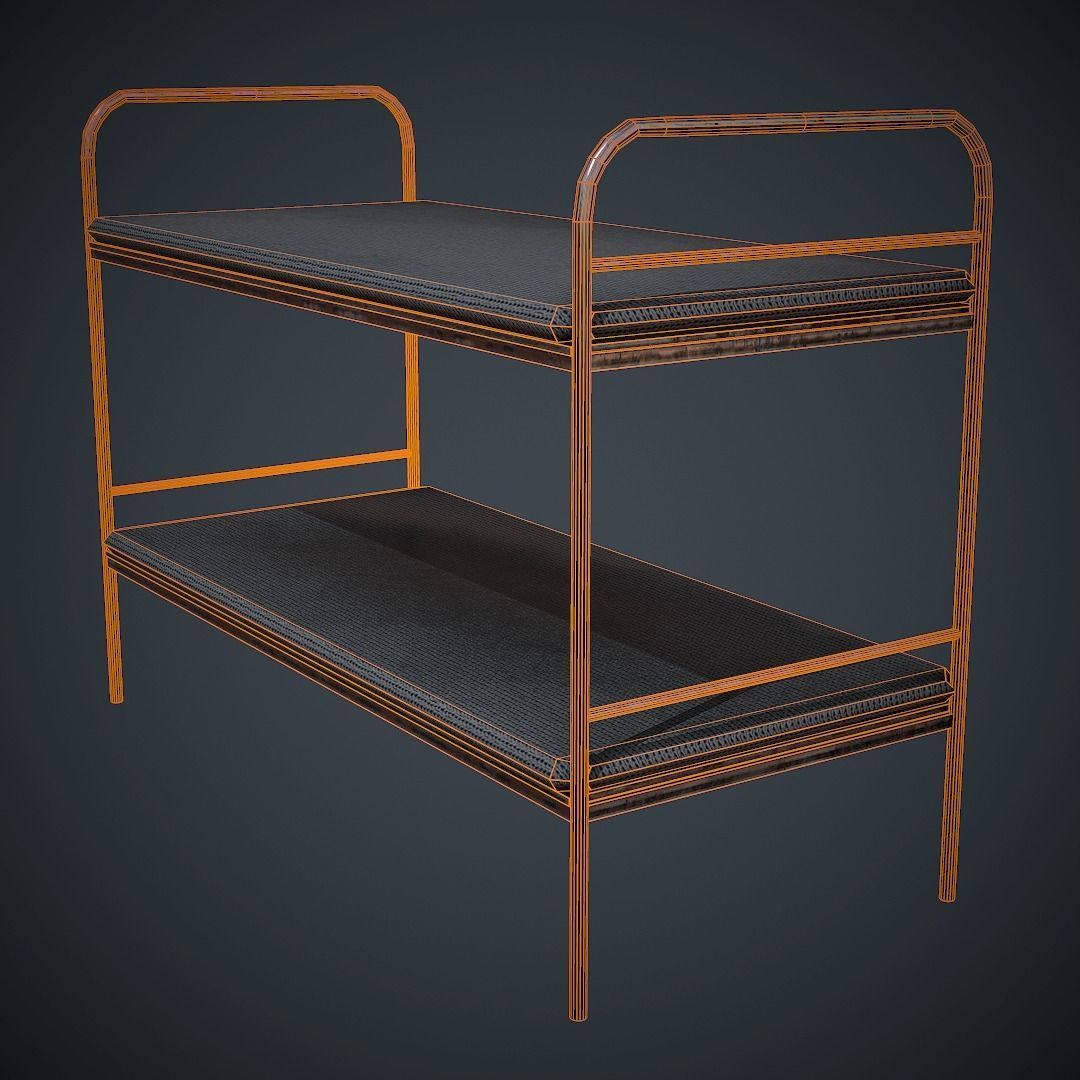 Bed PBR Low Poly bench with two shelves Low-poly 3D model_7