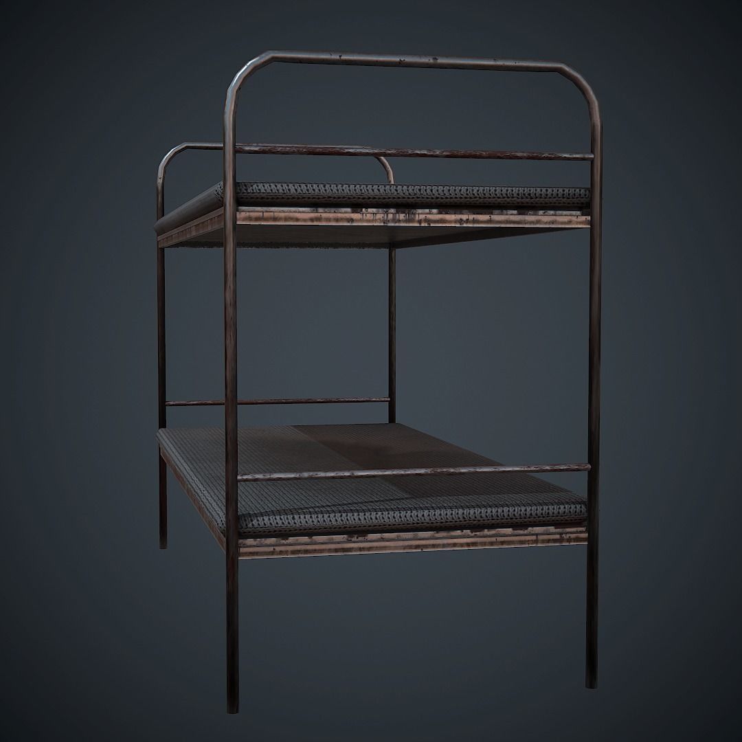 Bed PBR Low Poly bench with two shelves Low-poly 3D model_5