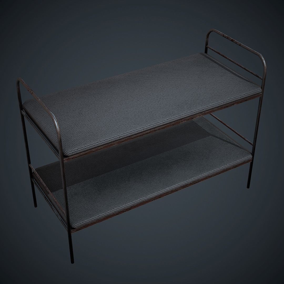 Bed PBR Low Poly bench with two shelves Low-poly 3D model_1