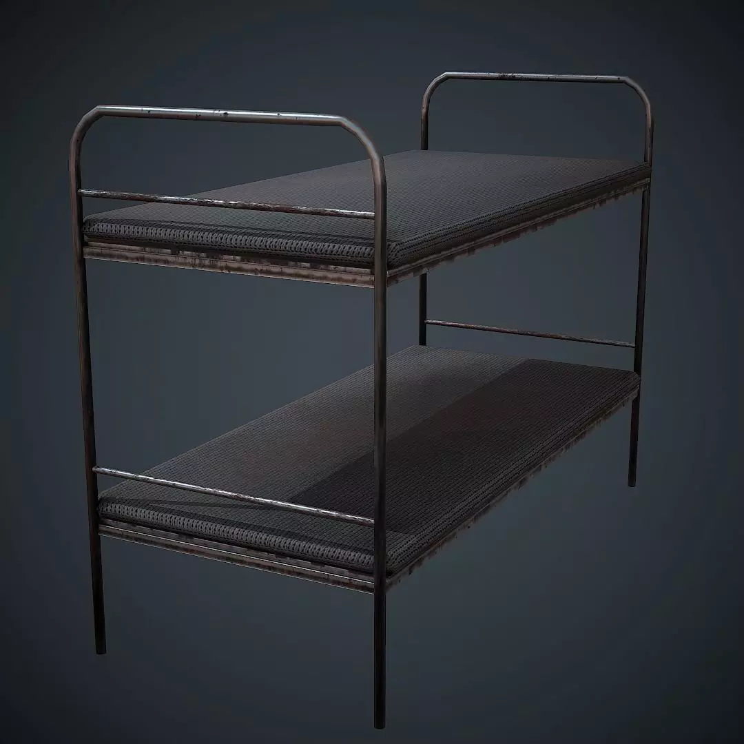 Bed PBR Low Poly bench with two shelves Low-poly 3D model_0