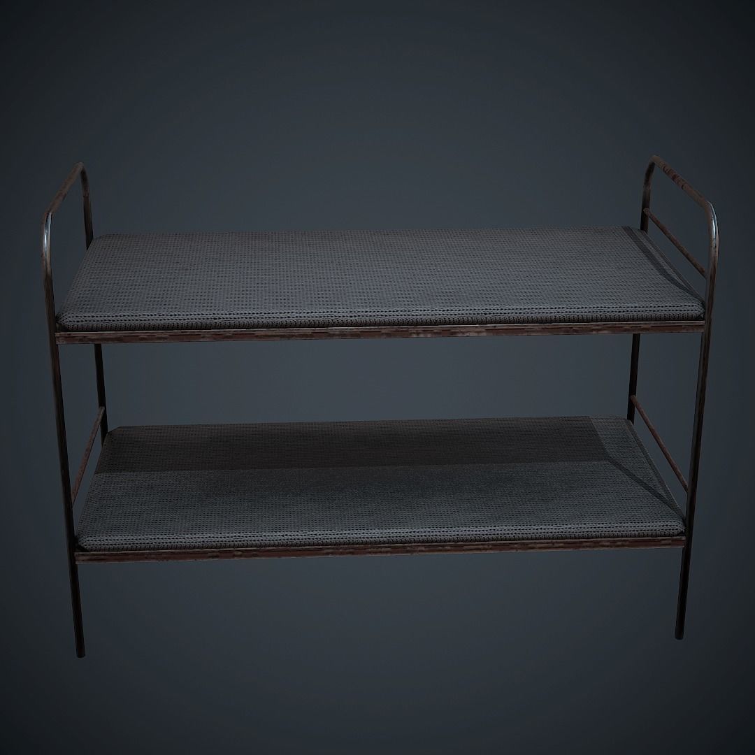 Bed PBR Low Poly bench with two shelves Low-poly 3D model_2
