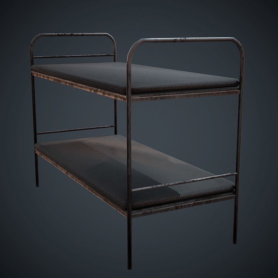 Bed PBR Low Poly bench with two shelves Low-poly 3D model_4