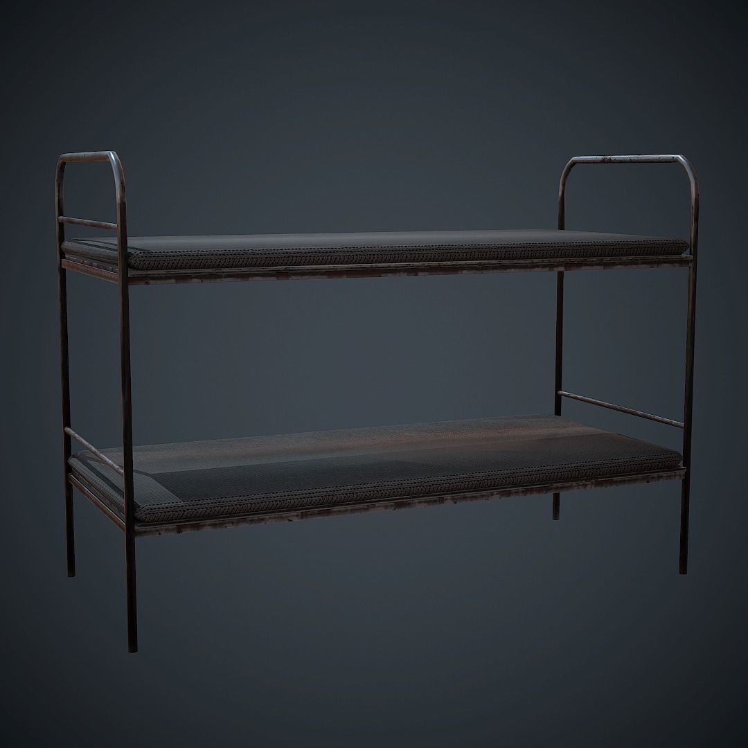 Bed PBR Low Poly bench with two shelves Low-poly 3D model_3