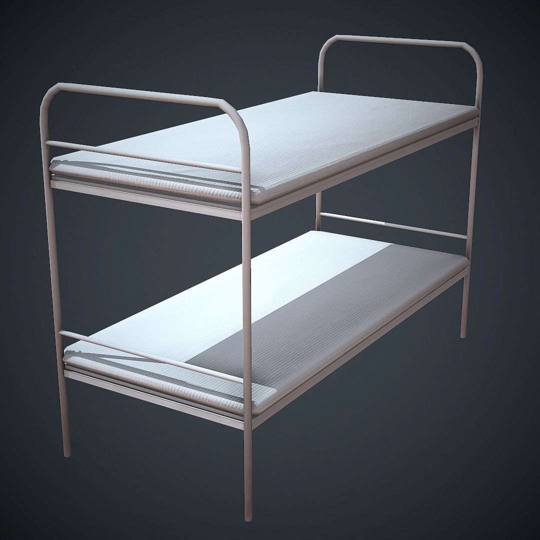 Bed PBR Low Poly bench with two shelves Low-poly 3D model_10