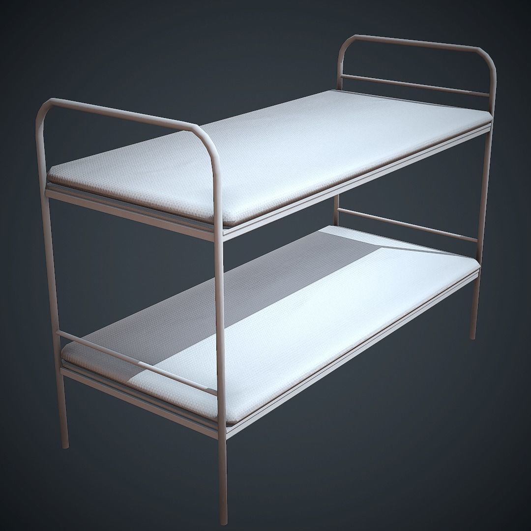 Bed PBR Low Poly bench with two shelves Low-poly 3D model_8