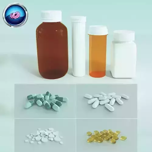 Medication Pills Capsules Bottles and Containers 3D model