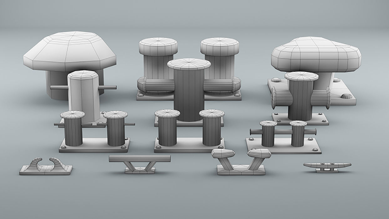 Used Sea Bollards for ship and yachts and marine pier Low-poly 3D model_5
