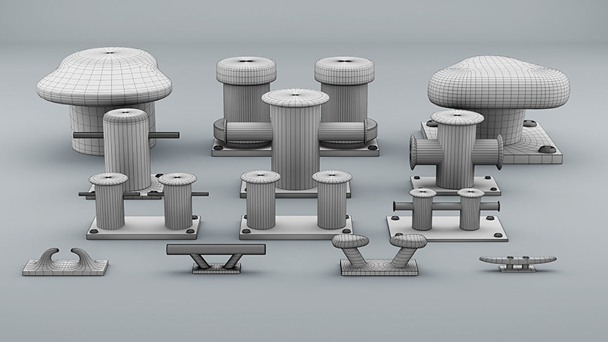 Used Sea Bollards for ship and yachts and marine pier Low-poly 3D model_4