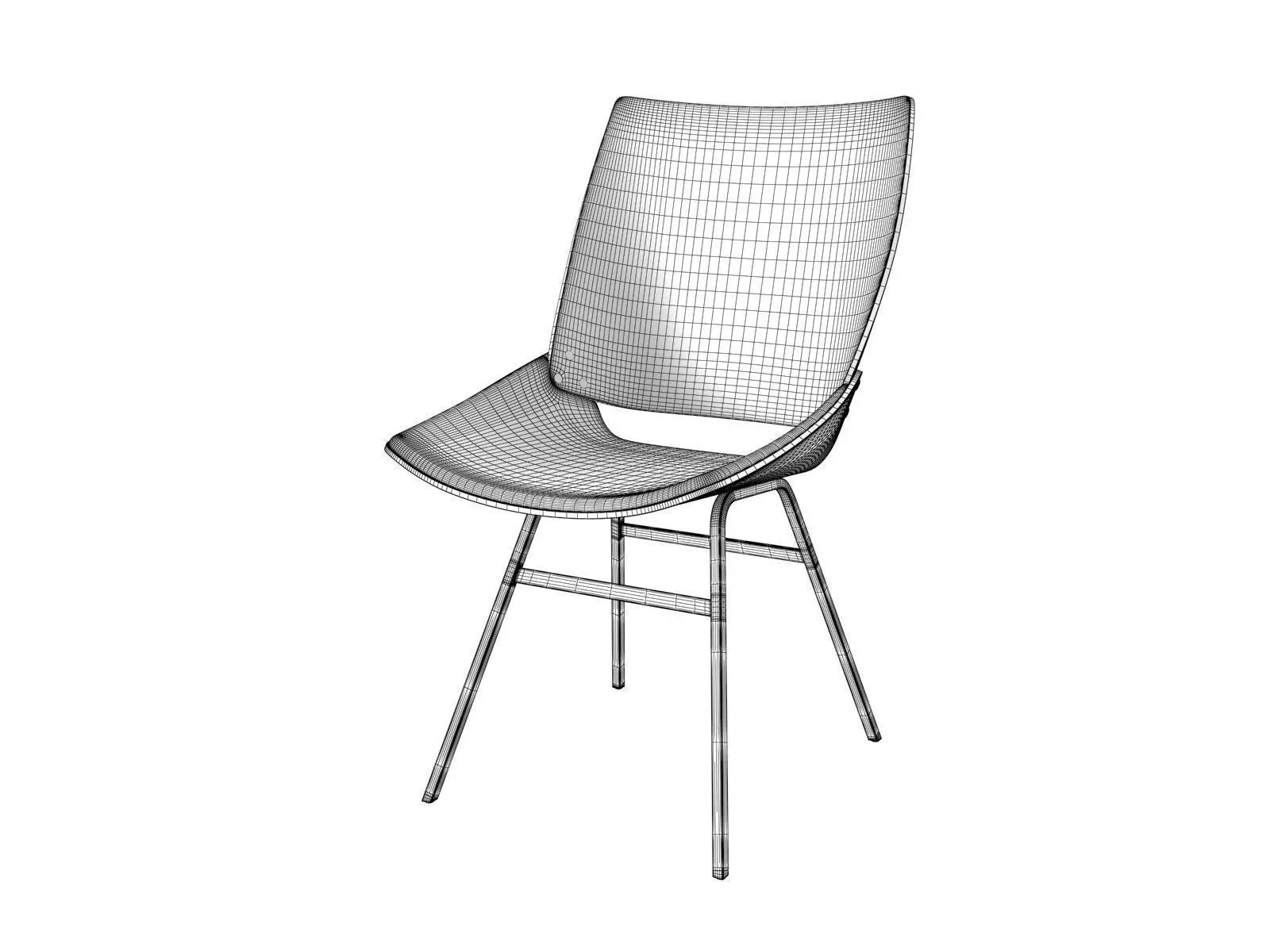 Shell Chair with Seat Cushion 3D model_3