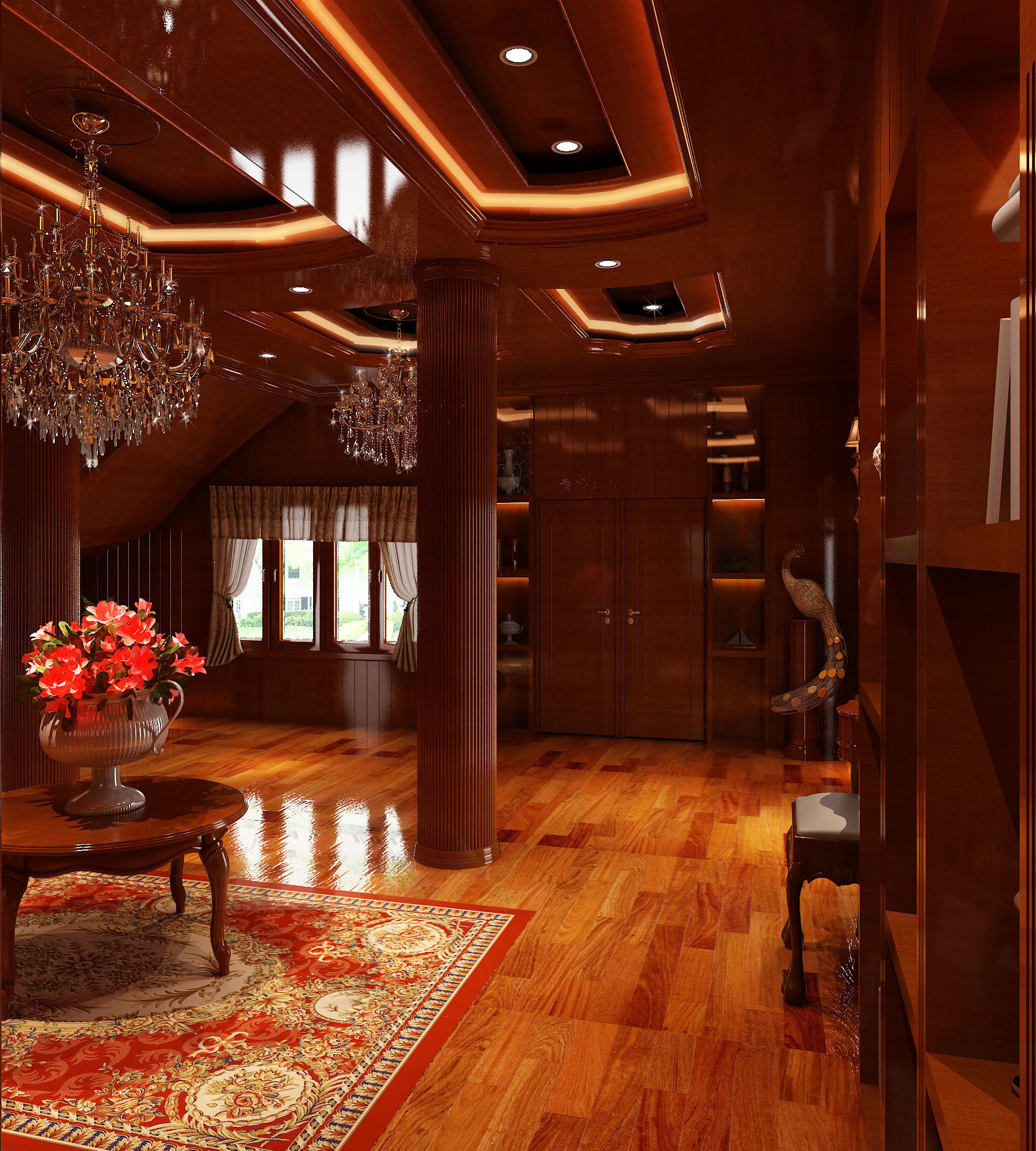 Classic Wooden Living Room 3D model_3