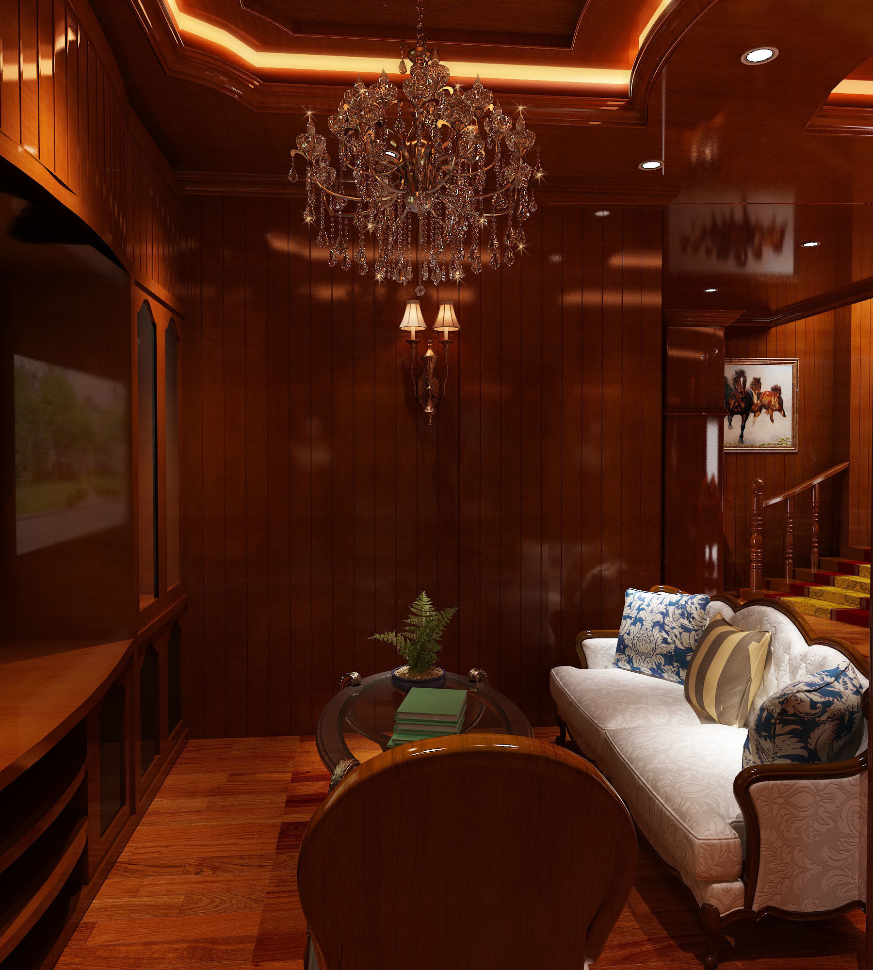 Classic Wooden Living Room 3D model_5