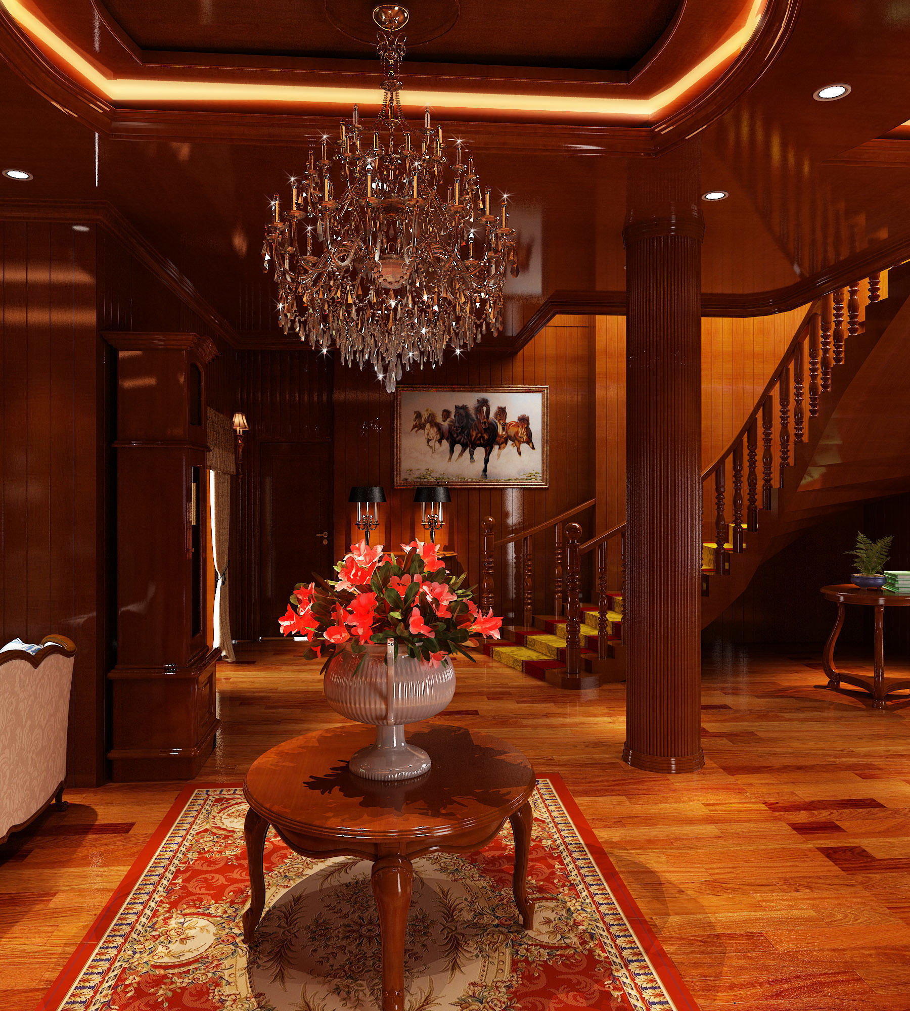 Classic Wooden Living Room 3D model_1