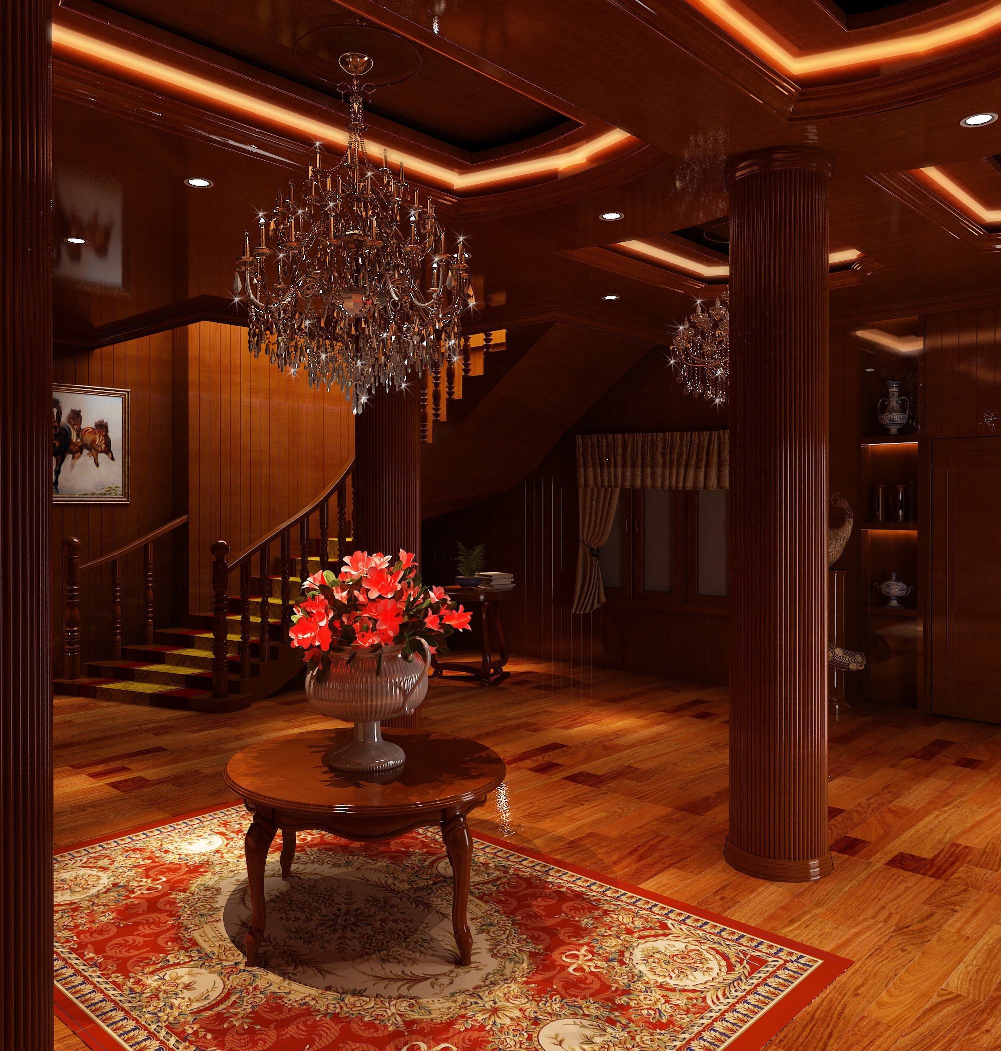 Classic Wooden Living Room 3D model_4