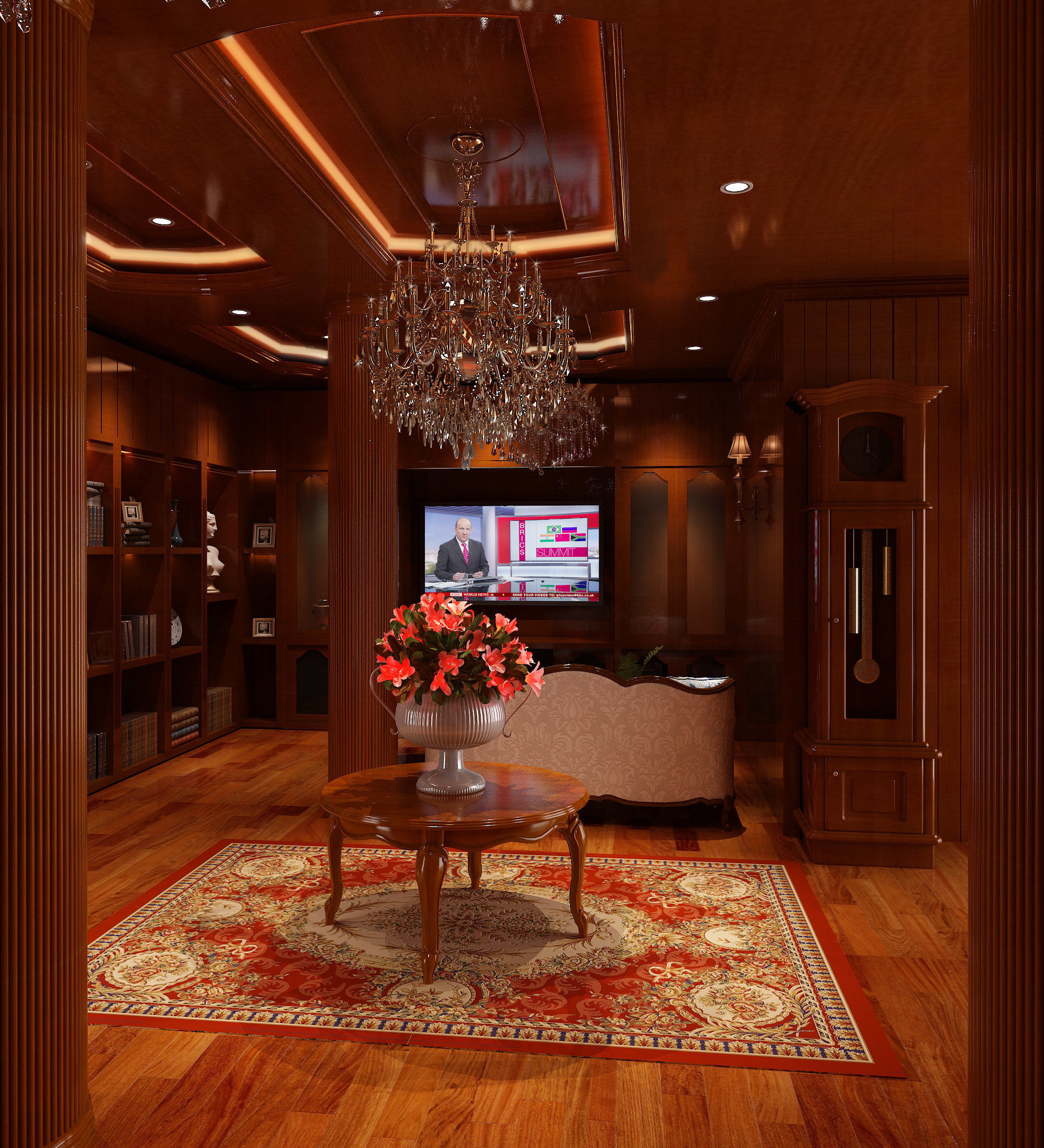 Classic Wooden Living Room 3D model_2