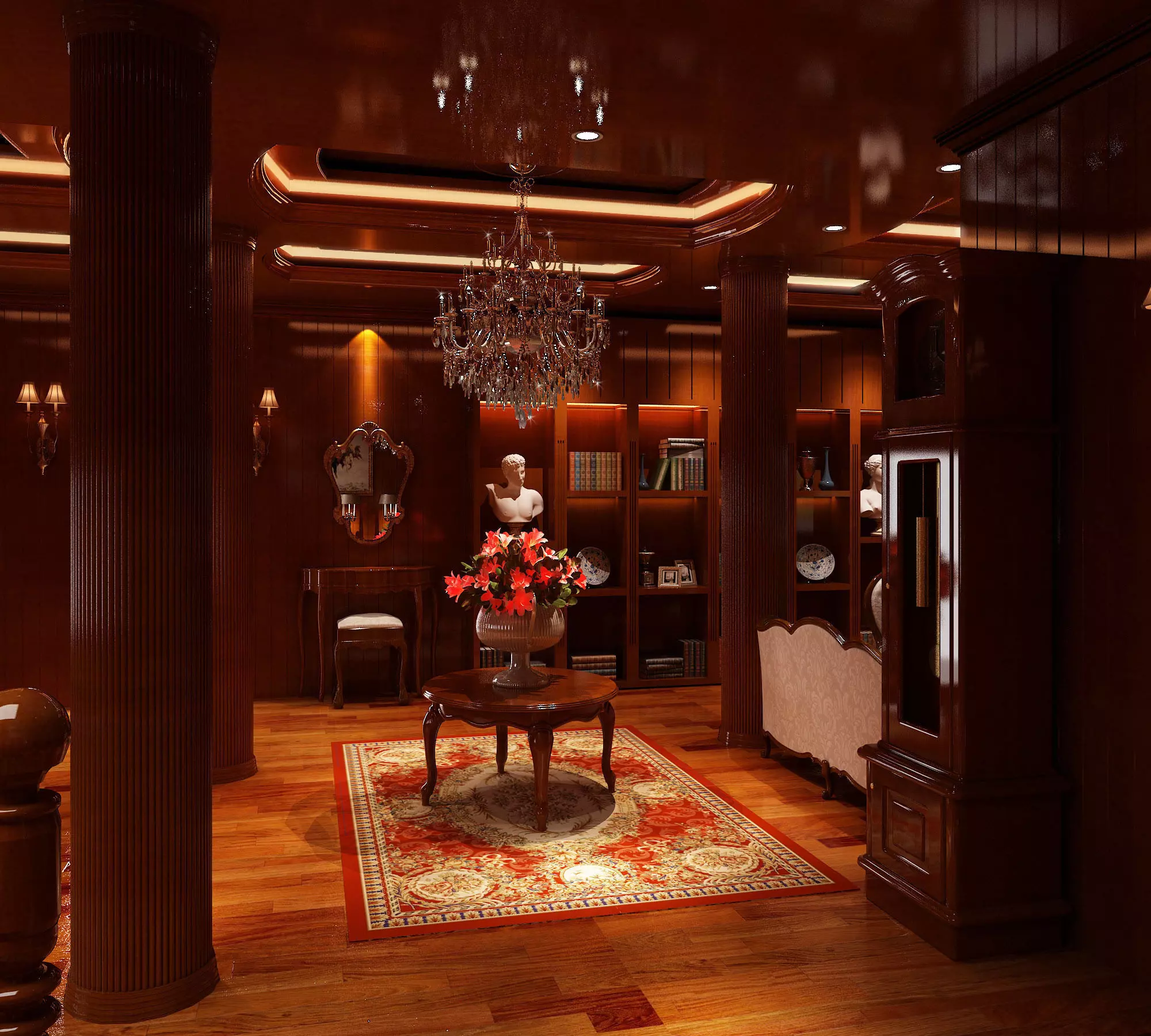 Classic Wooden Living Room 3D model_0