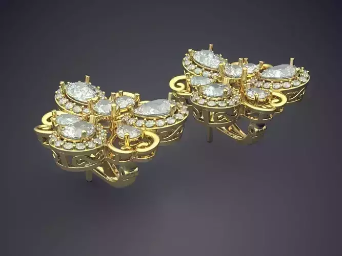 Flower Motif Earrings With Diamonds CAD-6992