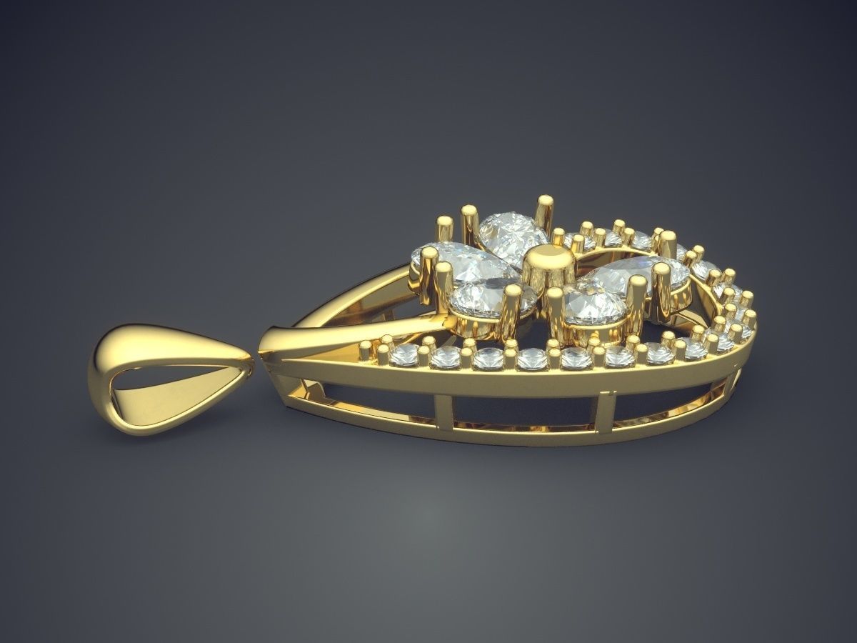 Flower Motif Pendant With Diamonds CAD-6979 3D print model_3