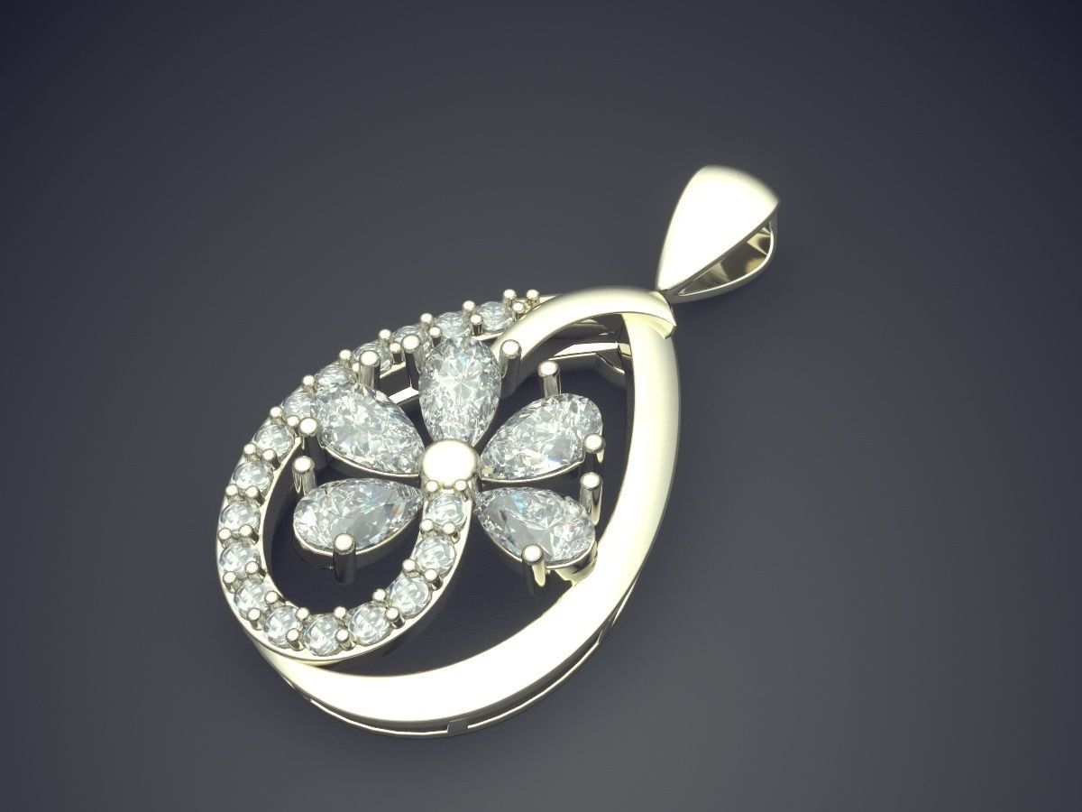 Flower Motif Pendant With Diamonds CAD-6979 3D print model_1