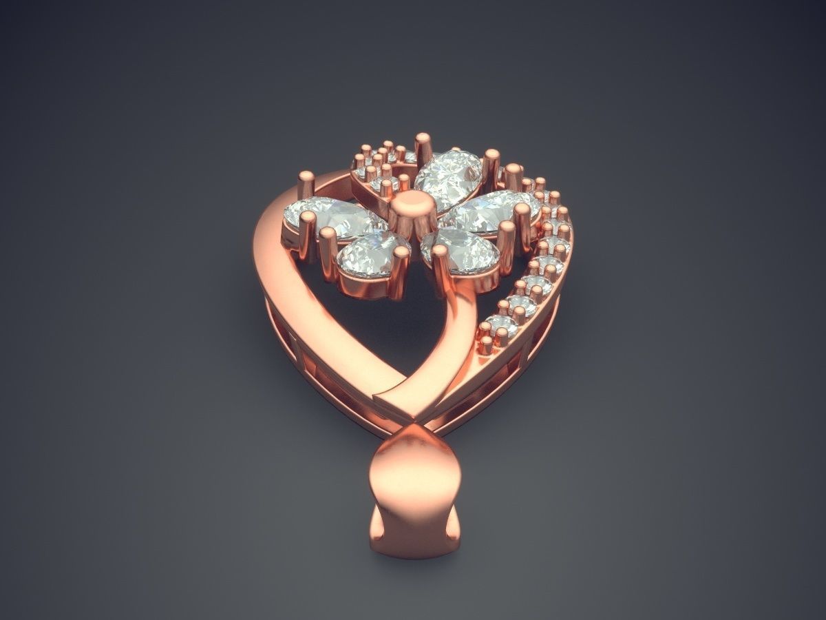 Flower Motif Pendant With Diamonds CAD-6979 3D print model_2