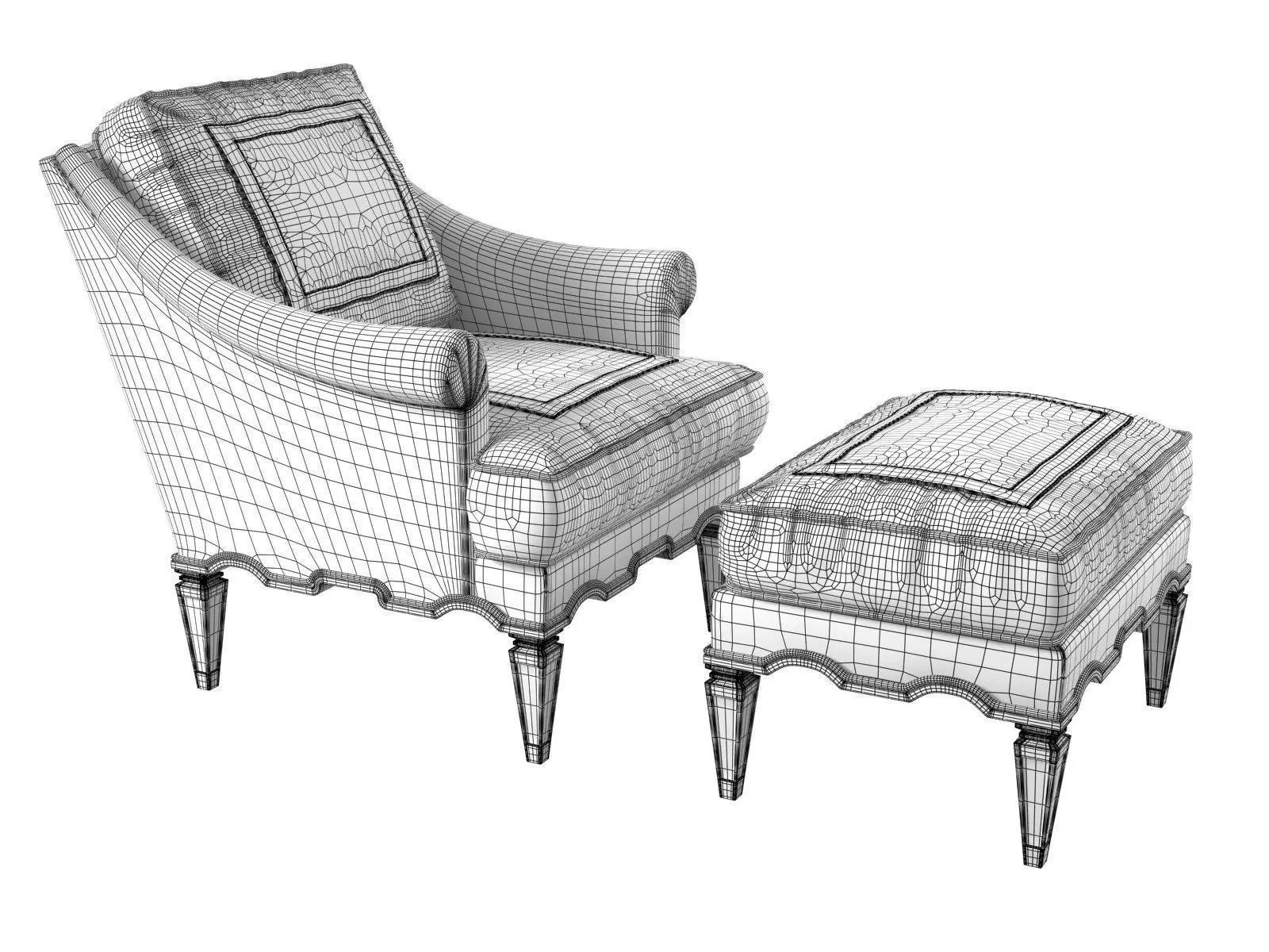 Palm Beach Armchair and Ottoman 3D model_3