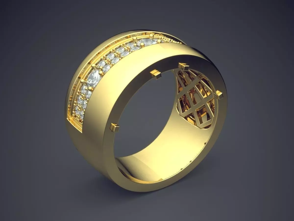 Thick Ring With Diamonds CAD-6978 3D print model_0