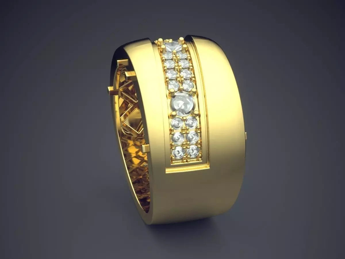Thick Ring With Diamonds CAD-6978 3D print model_3