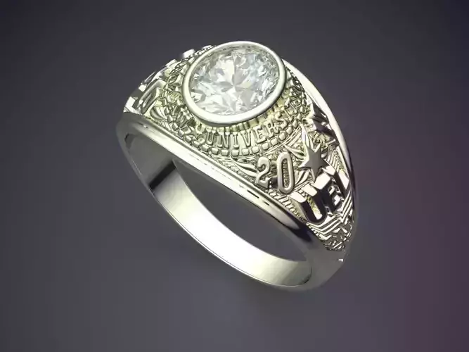 Thick Engraved Ring With Diamond CAD-6975