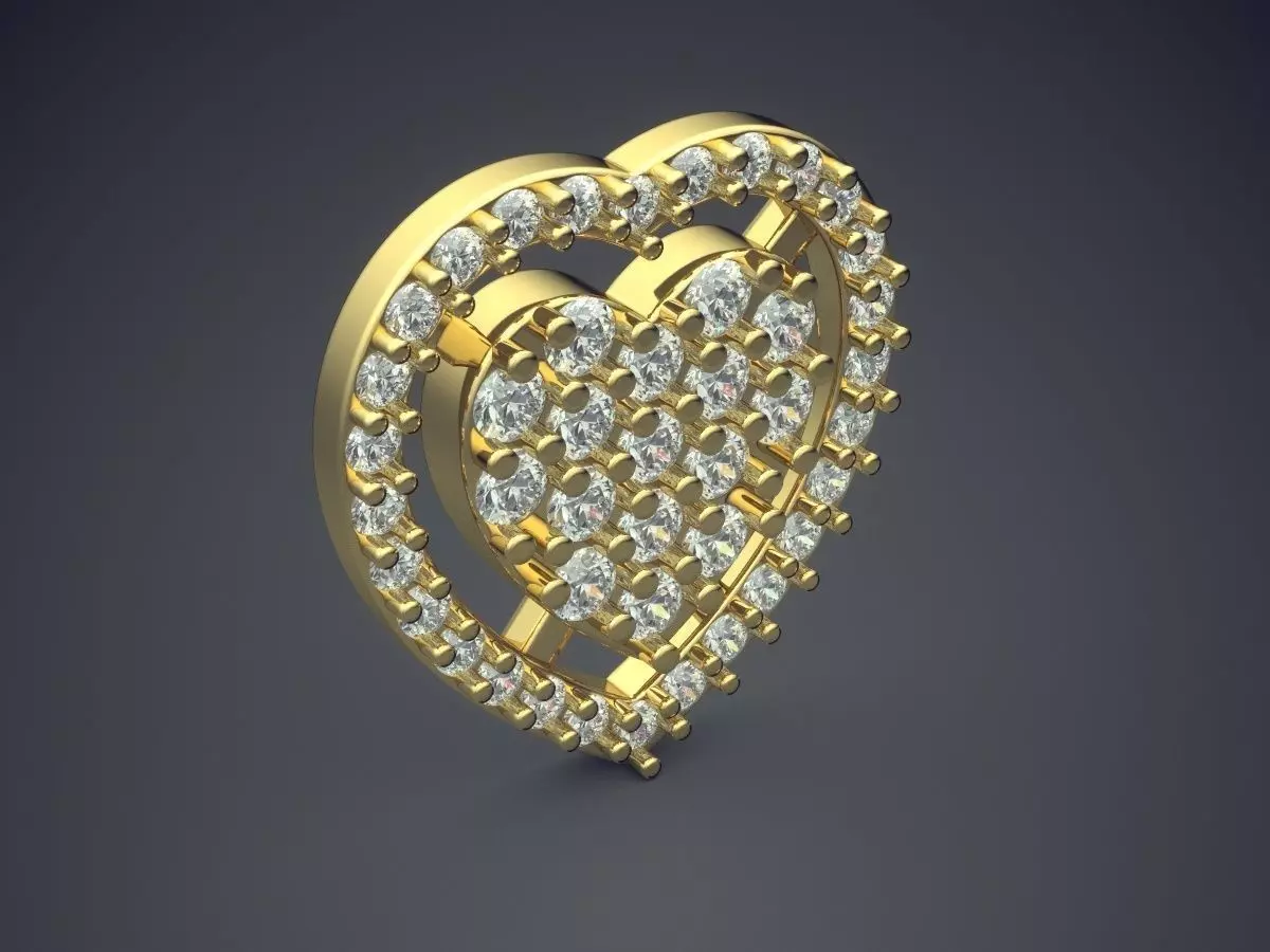 Heart Shape Brooch With Diamonds CAD-6976 3D print model_0
