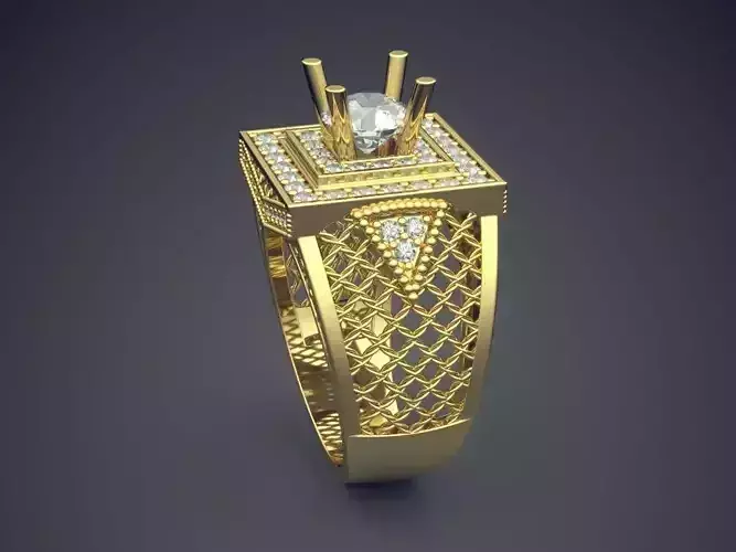 Thick Masculine Ring With Diamonds CAD-6936