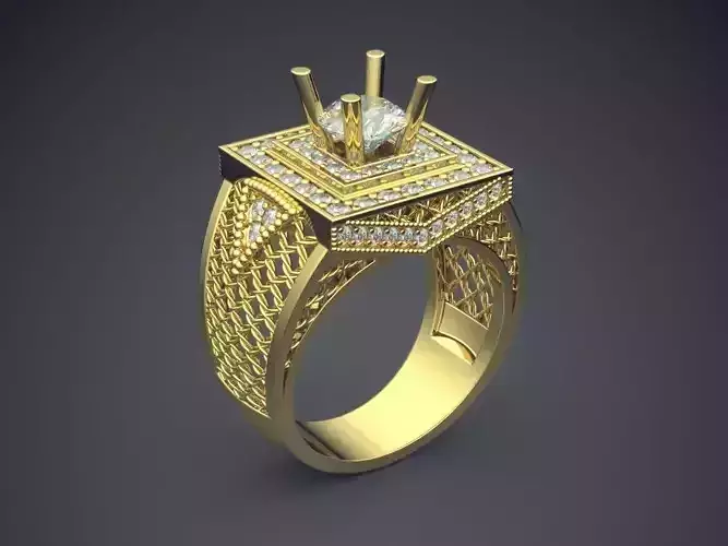 Thick Masculine Ring With Diamonds CAD-6936