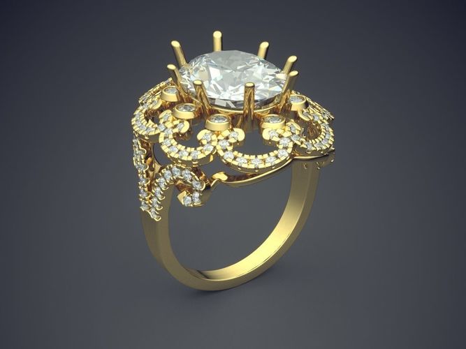 Engagement Ring With Diamonds CAD-6906 3D print model