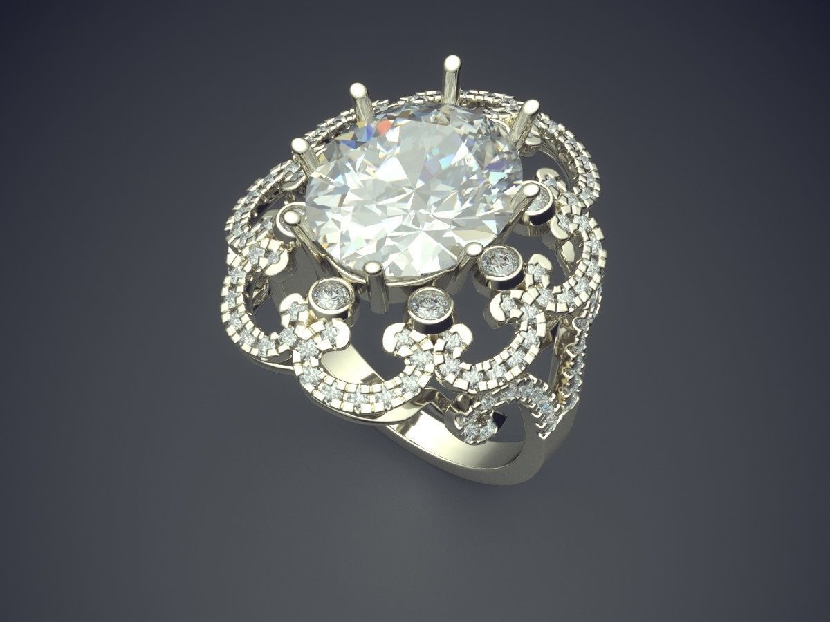 Engagement Ring With Diamonds CAD-6906 3D print model_1