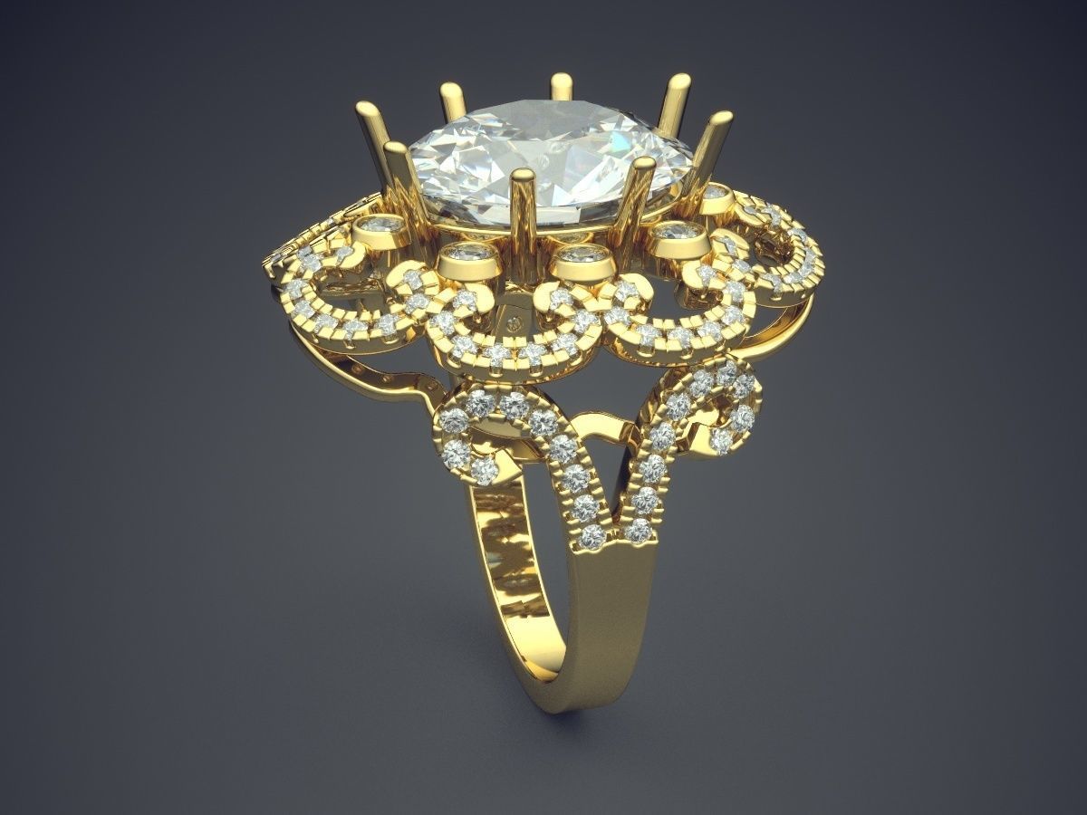 Engagement Ring With Diamonds CAD-6906 3D print model_3