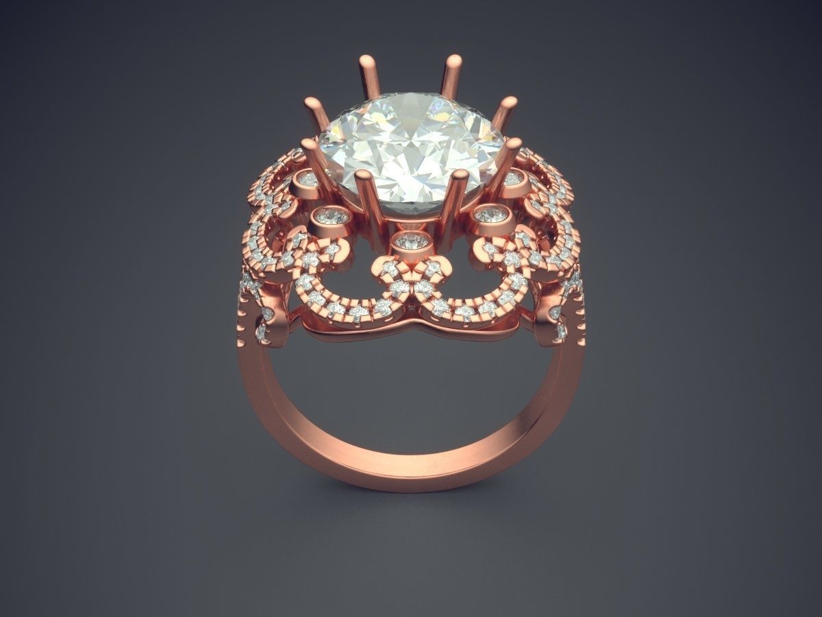 Engagement Ring With Diamonds CAD-6906 3D print model_2