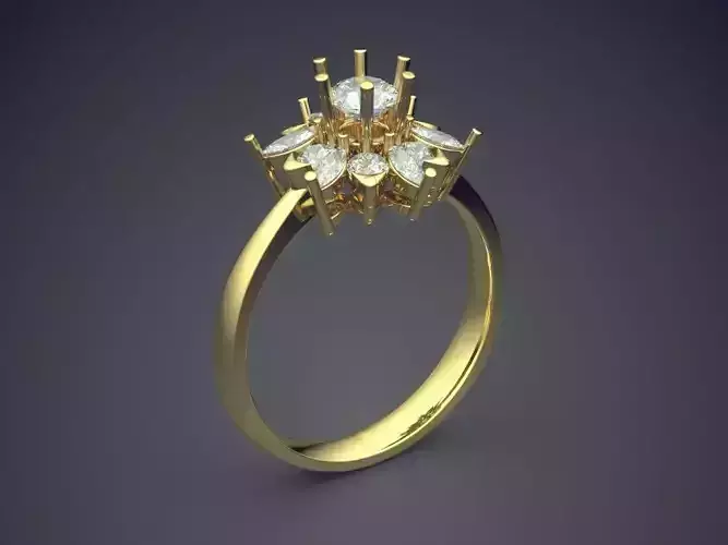 Flower Motif Ring With Diamonds CAD-6815