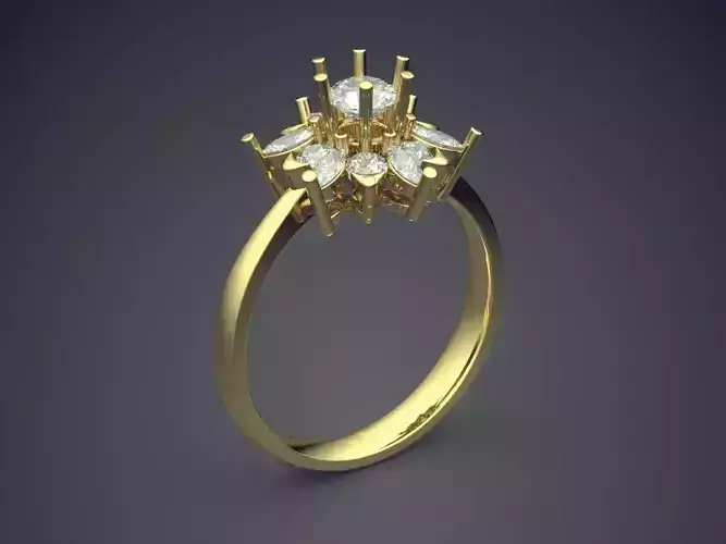 Flower Motif Ring With Diamonds CAD-6811
