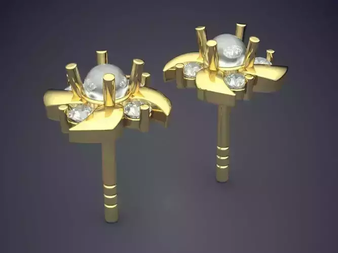 Earrings With Pearl And Diamonds CAD-6809