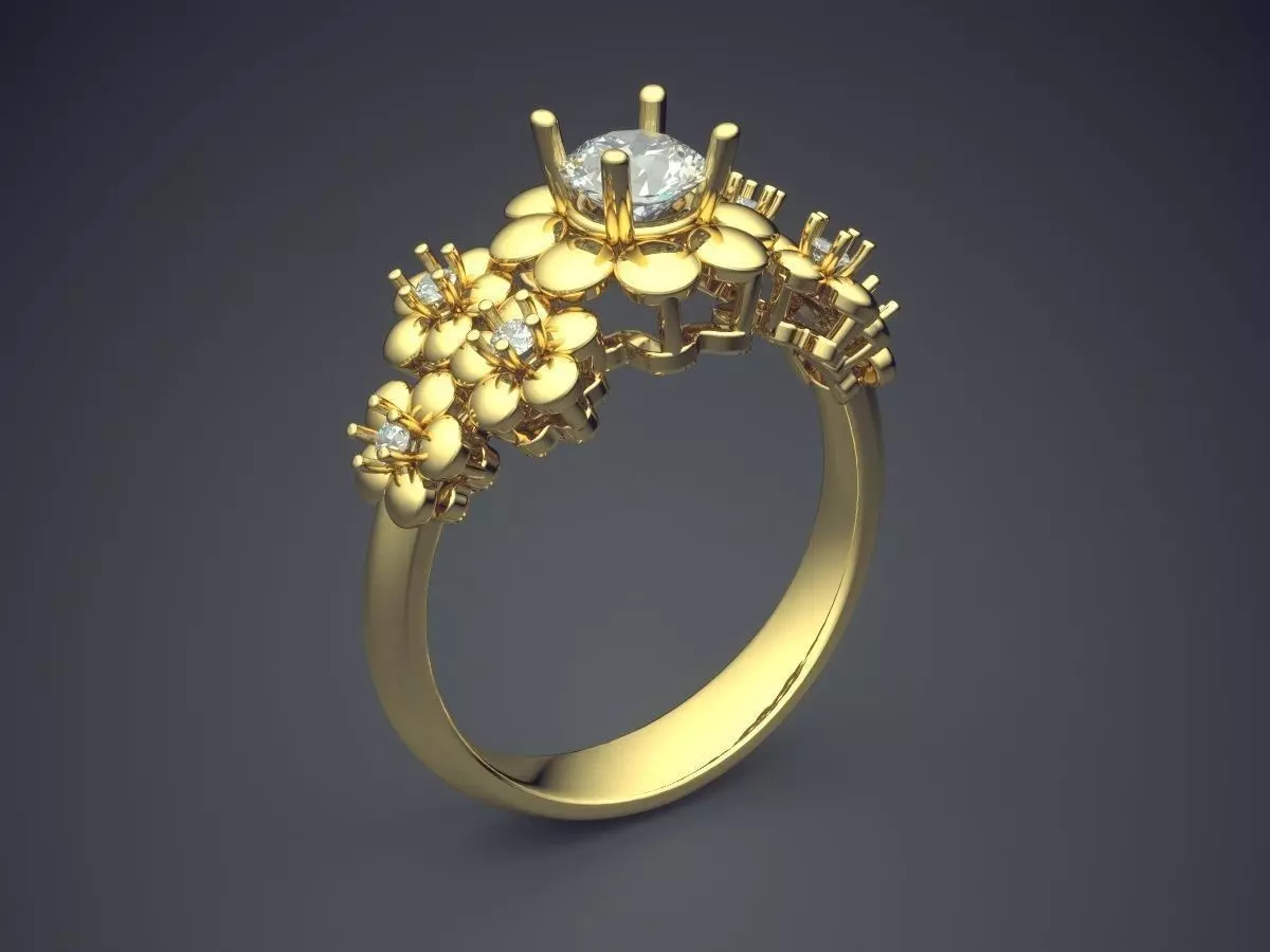 Engagement Ring With Diamonds CAD-6747 3D print model