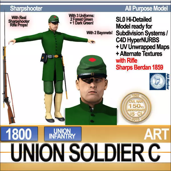 Civil War Union Soldier C Infantry Sharpshooter 3D model_0