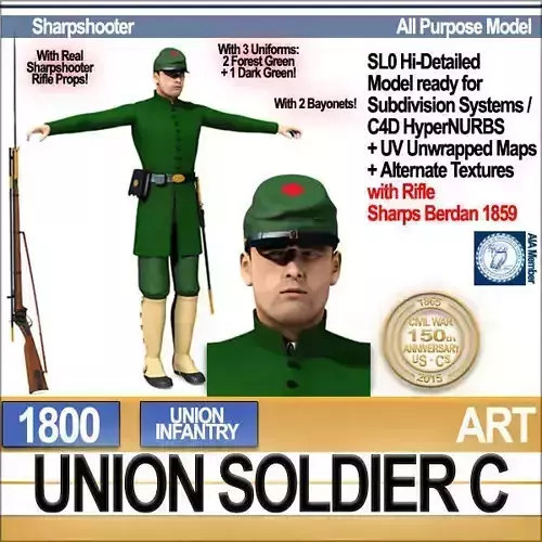 Civil War Union Soldier C Infantry Sharpshooter 3D model