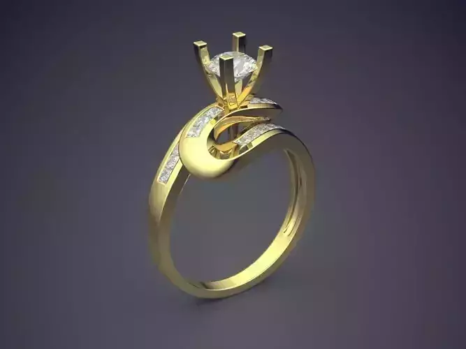 Curved Engagement Ring With Diamonds CAD-6742