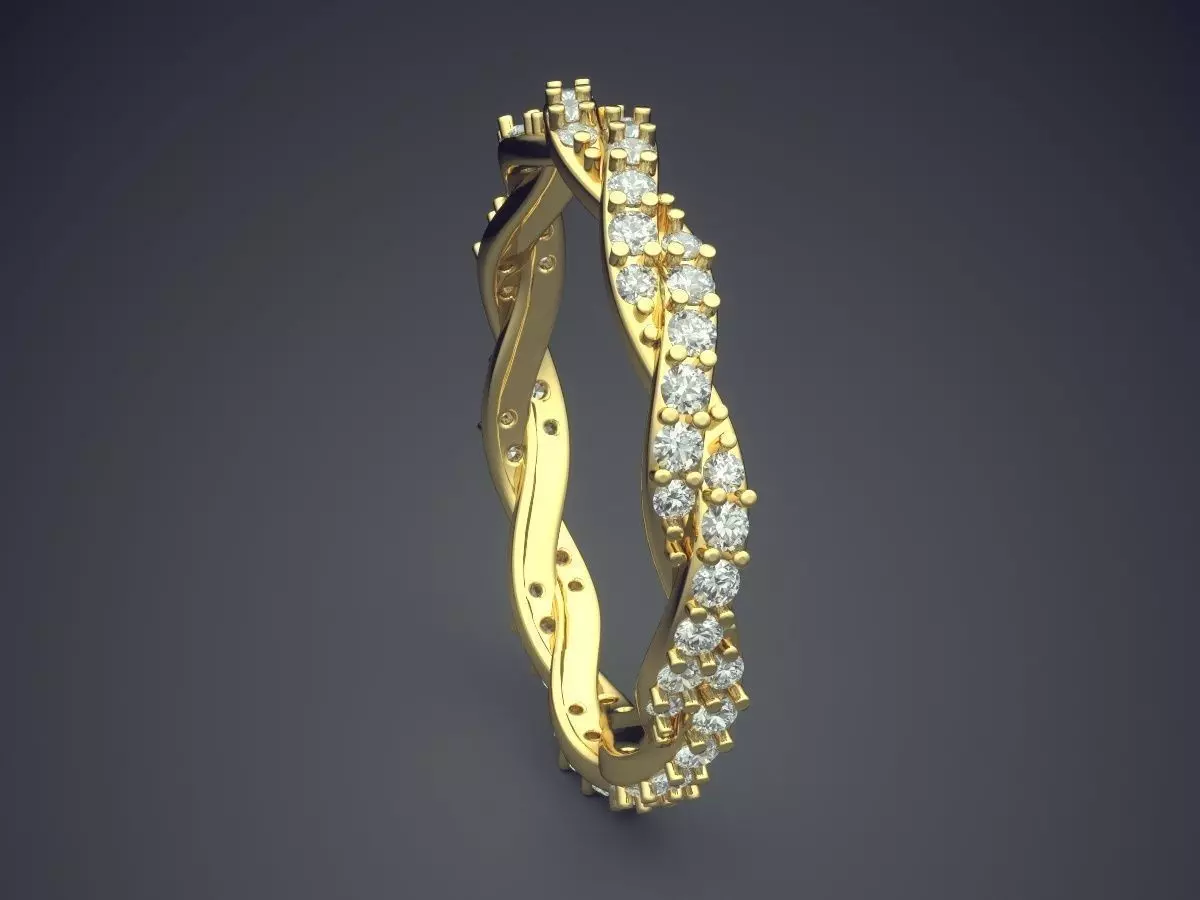 Textured Ring With Diamonds CAD-6740 3D print model_3
