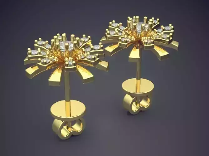 Flower Motif Earrings With Diamonds CAD-6705