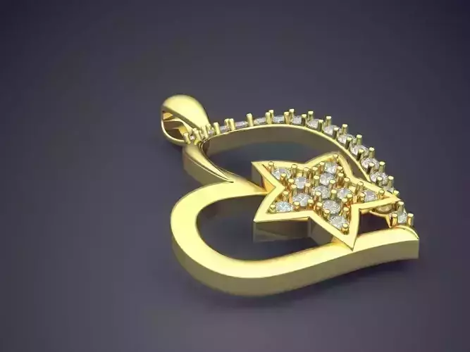 Heart Star Shape Pendant With Diamonds CAD-6696 3D print model