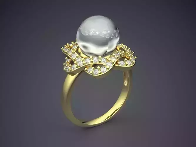 Diamond Ring With Pearl CAD-6660