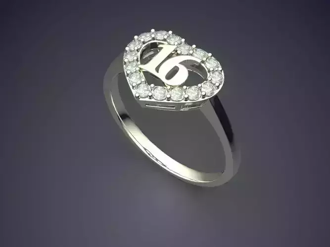 Heart Shape Ring With Diamonds 16 CAD-6647