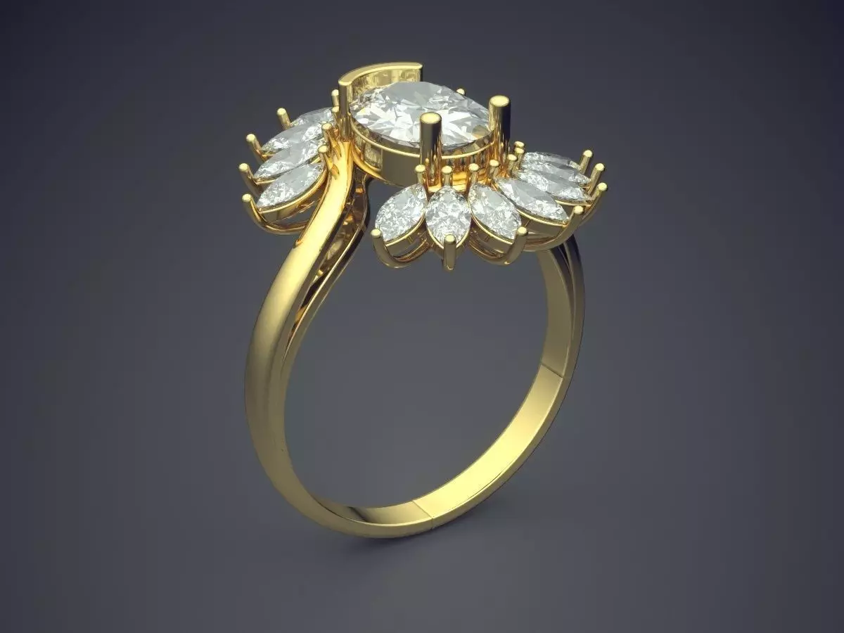 Engagement Ring With Diamonds CAD-6642 3D print model_0