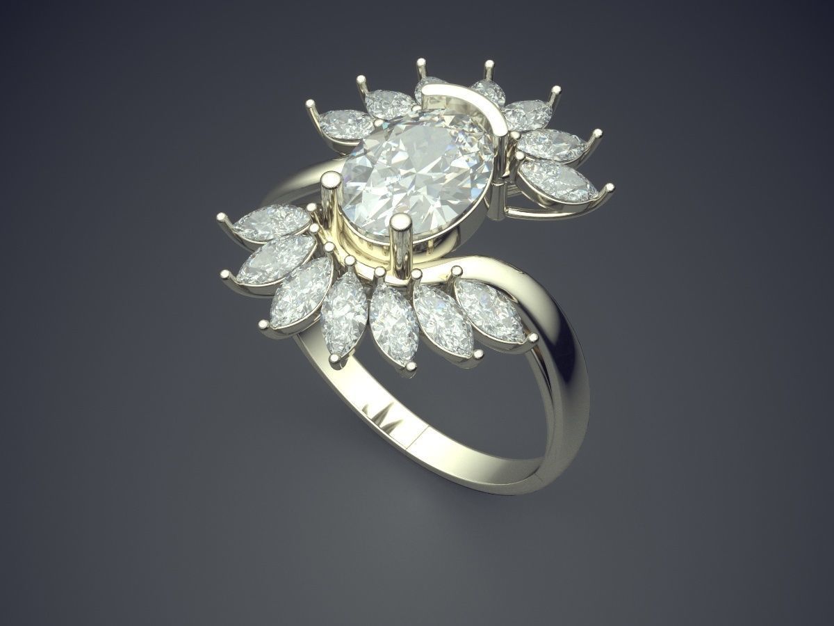 Engagement Ring With Diamonds CAD-6642 3D print model_1