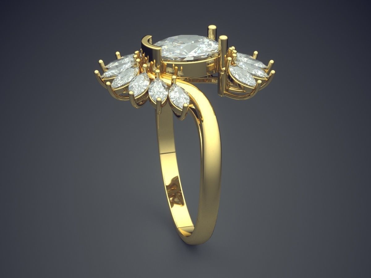 Engagement Ring With Diamonds CAD-6642 3D print model_3