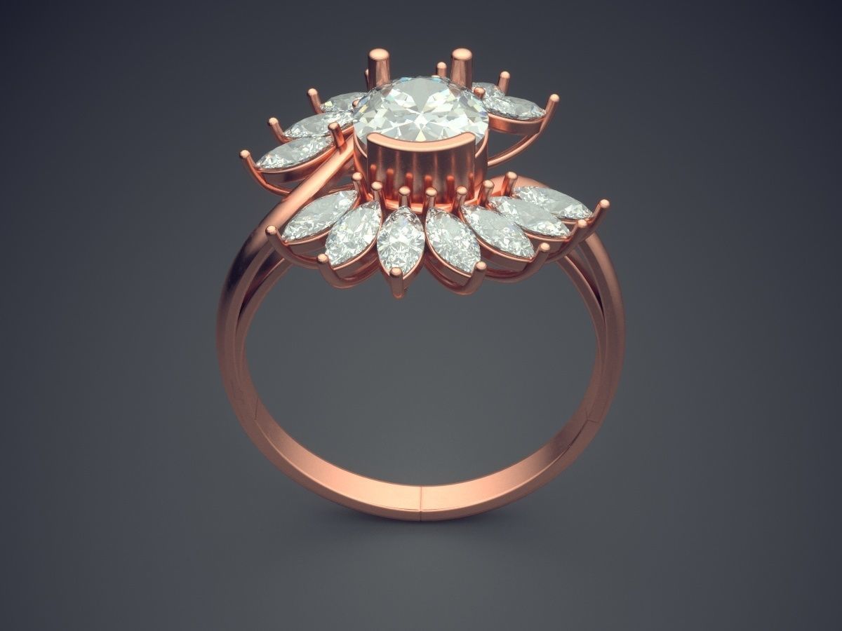 Engagement Ring With Diamonds CAD-6642 3D print model_2
